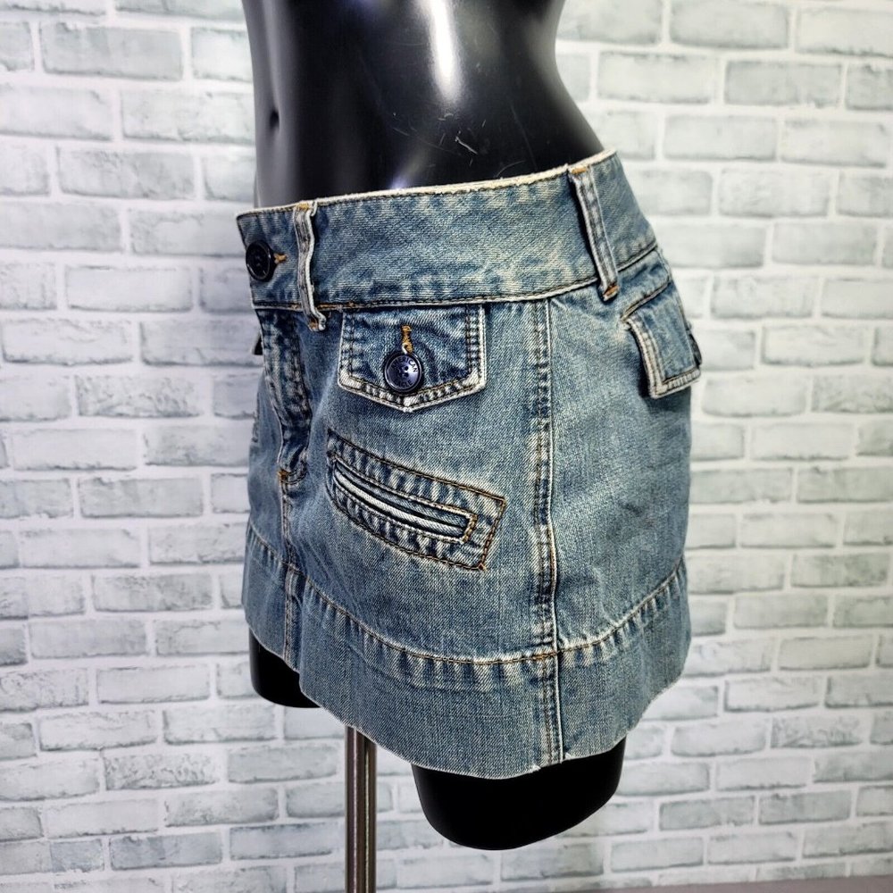 Vintage 90s Y2K American Eagle Outfitters 6 Distressed‎ Denim Micro Mini Skirt - Picture 2 of 5